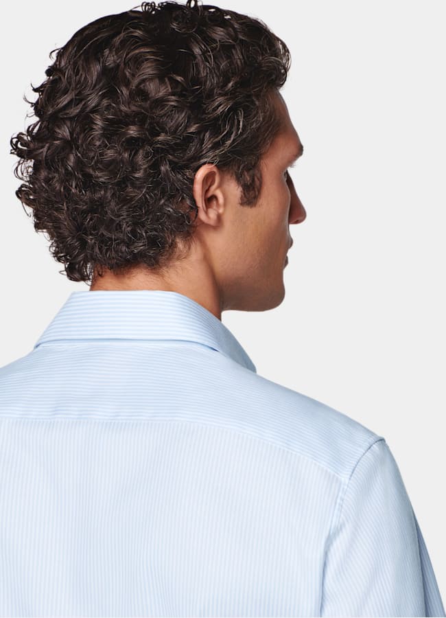 SUITSUPPLY Knitterfreie Pima-Baumwolle von Weba, Schweiz Hemd hellblau mit Streifen mit weitem Spreizkragen