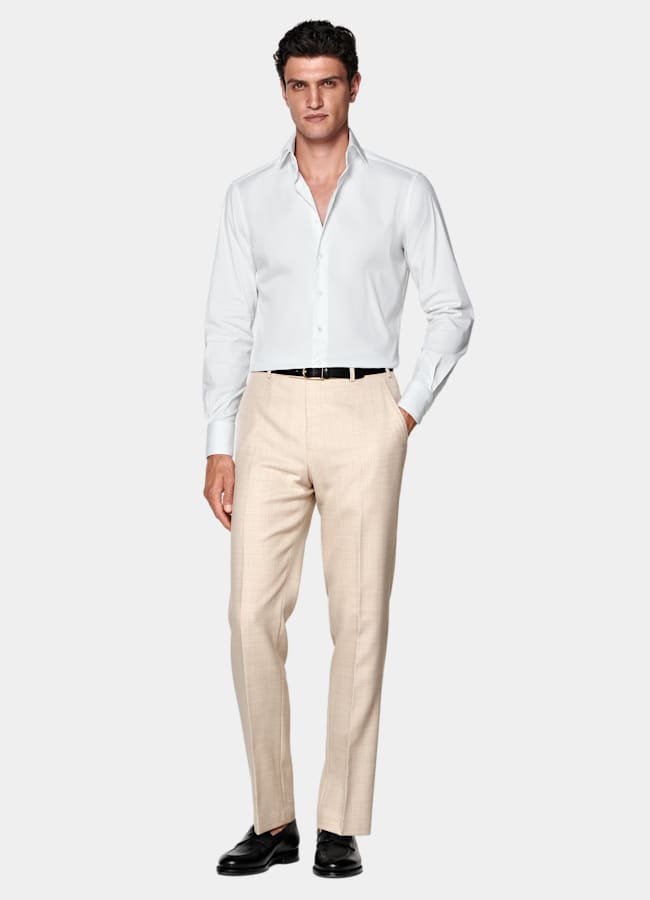 SUITSUPPLY Stretch Cotton Polyamide by Reggiani, Italy White Widespread Collar Shirt