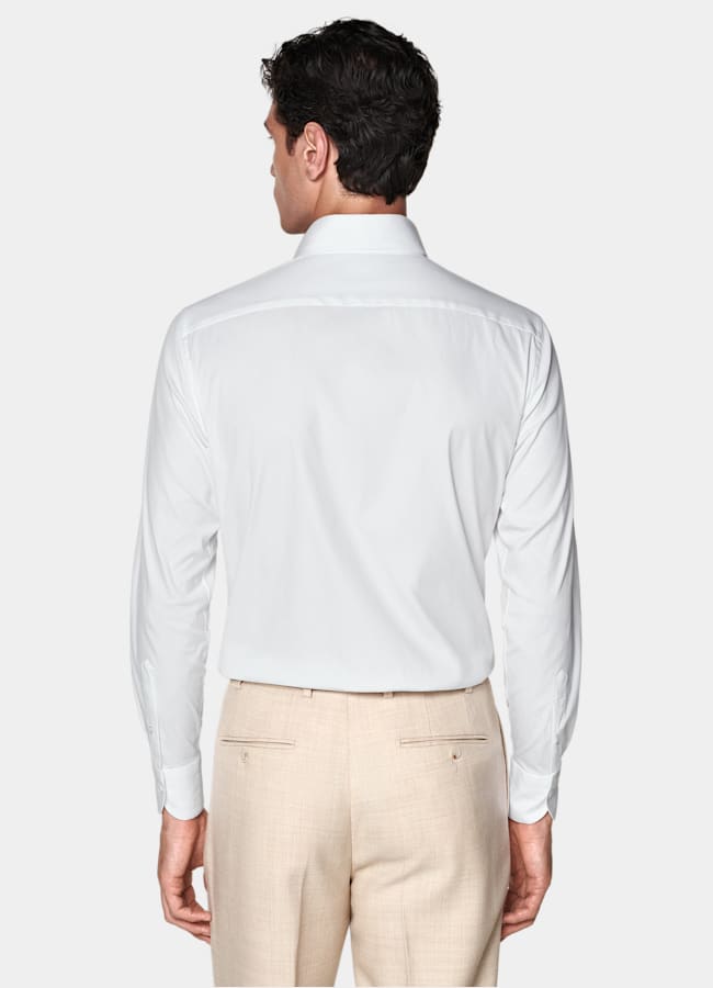 SUITSUPPLY Stretch Cotton Polyamide by Reggiani, Italy White Widespread Collar Shirt