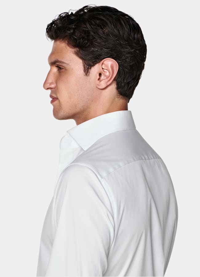 SUITSUPPLY Stretch Cotton Polyamide by Reggiani, Italy White Widespread Collar Shirt