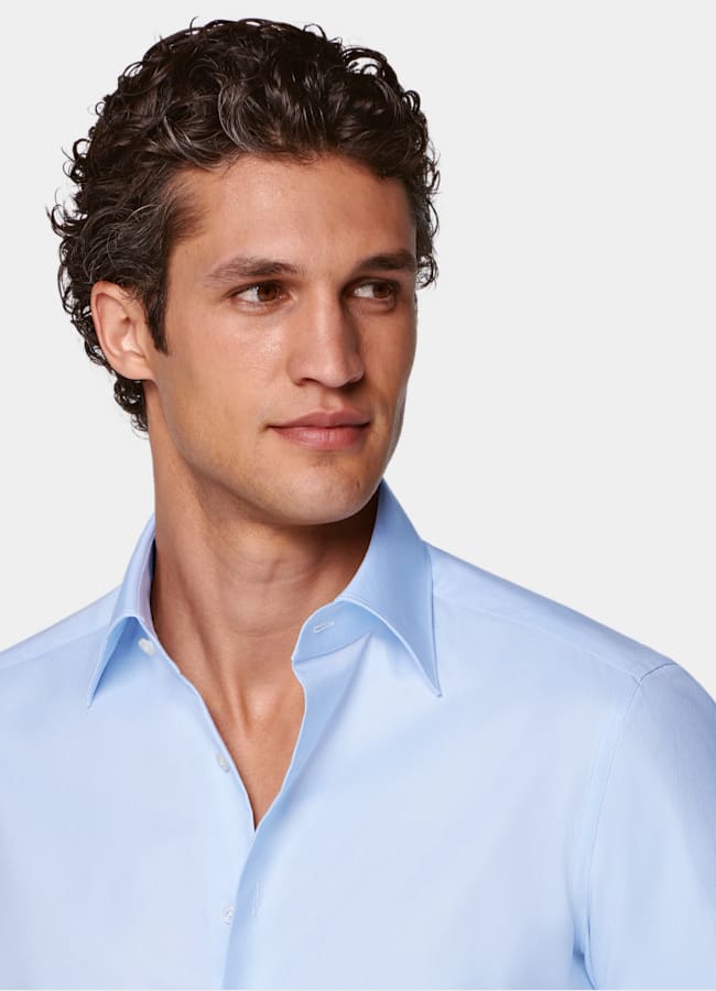 SUITSUPPLY Algod&oacute;n egipcio de Albini, Italia Camisa con cuello cl&aacute;sico azul claro