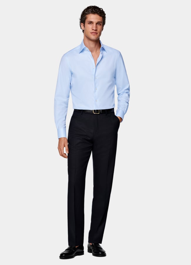 SUITSUPPLY Algod&oacute;n egipcio de Albini, Italia Camisa con cuello cl&aacute;sico azul claro