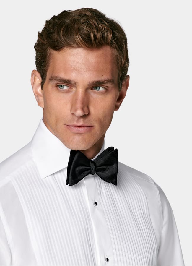 SUITSUPPLY Egyptian Cotton by Testa 1919 Srl, Italy White Plissé Tailored Fit Tuxedo Shirt