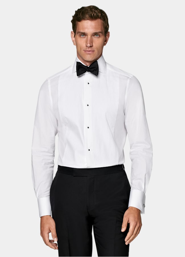 SUITSUPPLY Egyptian Cotton by Testa 1919 Srl, Italy White Plissé Tailored Fit Tuxedo Shirt