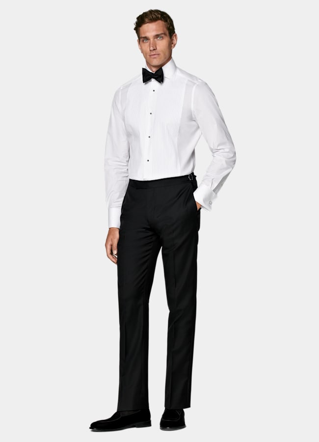 SUITSUPPLY Egyptian Cotton by Testa 1919 Srl, Italy White Plissé Tailored Fit Tuxedo Shirt