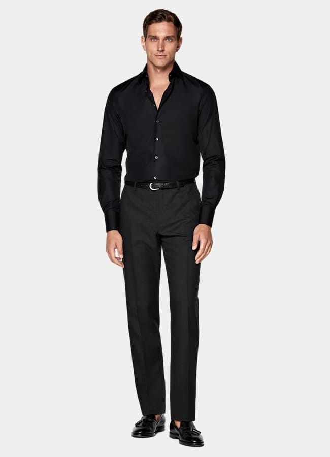 SUITSUPPLY Egyptian Cotton by Testa 1919 Srl, Italy Black Widespread Collar Shirt