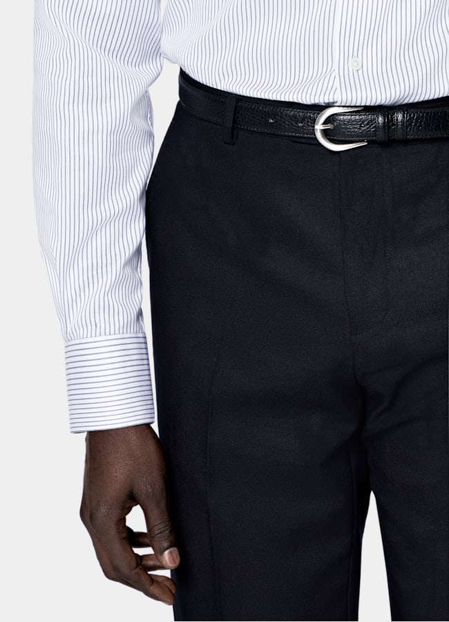 SUITSUPPLY Wrinkle-Free Pima Cotton by Weba, Switzerland Navy Striped Widespread Collar Shirt