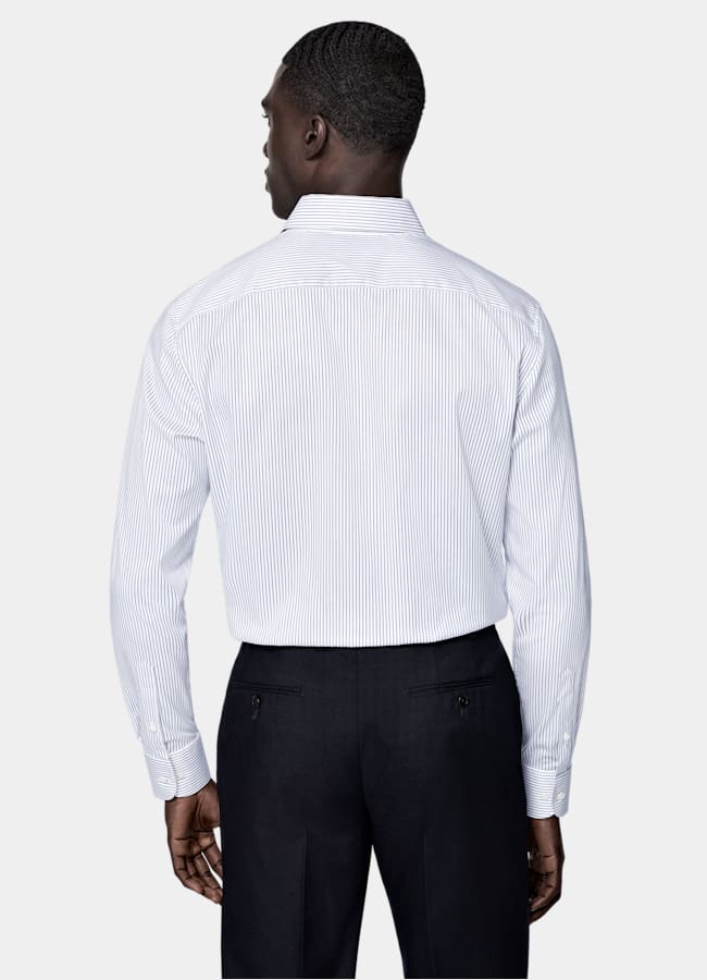 SUITSUPPLY Wrinkle-Free Pima Cotton by Weba, Switzerland Navy Striped Widespread Collar Shirt