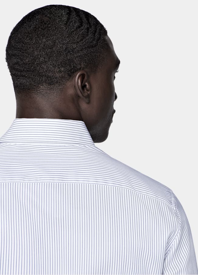 SUITSUPPLY Wrinkle-Free Pima Cotton by Weba, Switzerland Navy Striped Widespread Collar Shirt