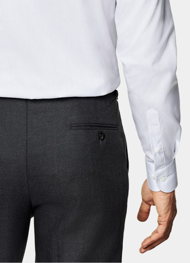 SUITSUPPLY Wrinkle-Free Pima Cotton by Weba, Switzerland White Striped Widespread Collar Shirt