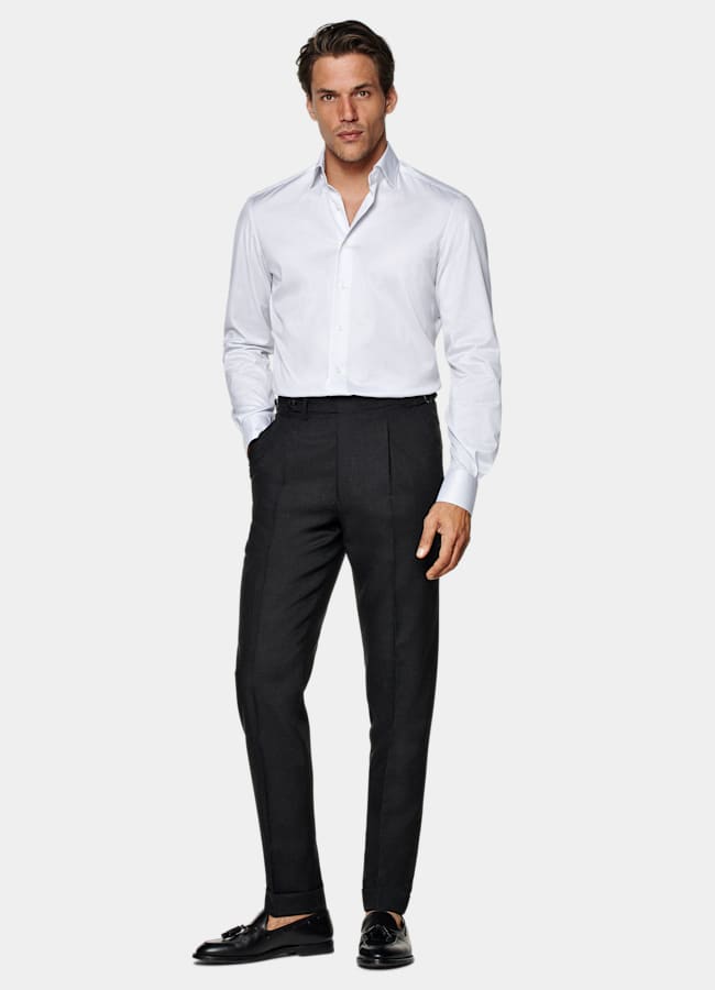SUITSUPPLY Wrinkle-Free Pima Cotton by Weba, Switzerland White Striped Widespread Collar Shirt