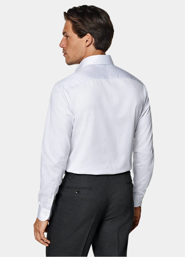 SUITSUPPLY Wrinkle-Free Pima Cotton by Weba, Switzerland White Striped Widespread Collar Shirt
