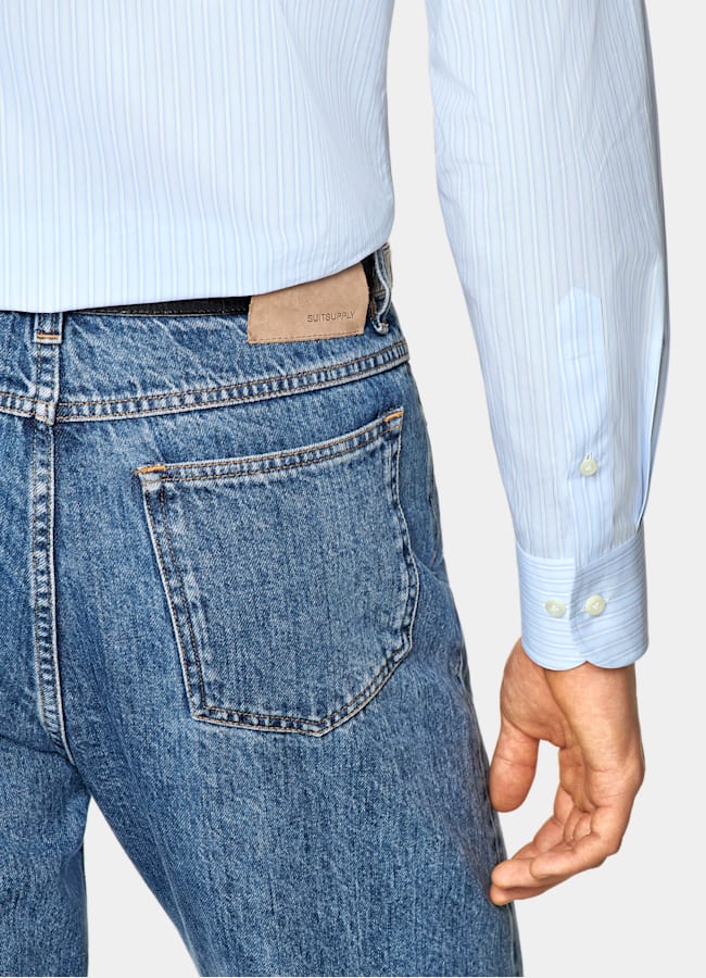 SUITSUPPLY Egyptian Cotton by Albini, Italy Light Blue Striped Classic Collar Shirt