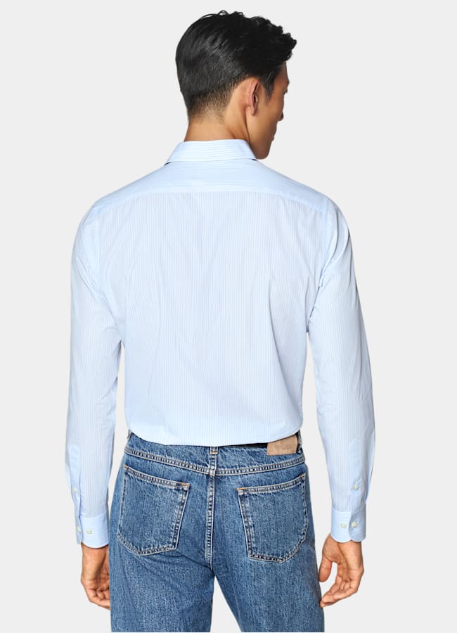 SUITSUPPLY Egyptian Cotton by Albini, Italy Light Blue Striped Classic Collar Shirt