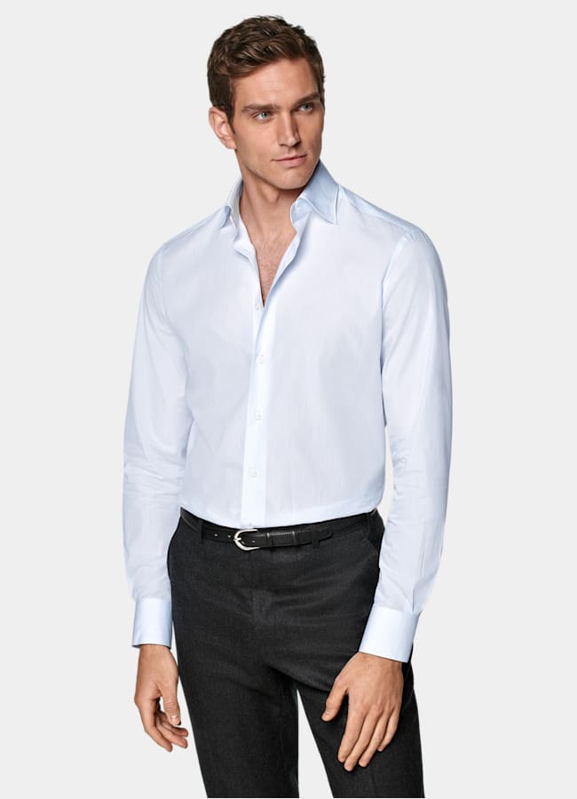 SUITSUPPLY Egyptian Cotton by Albini, Italy Light Blue Striped Widespread Collar Shirt