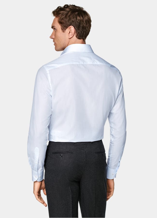 SUITSUPPLY Egyptian Cotton by Albini, Italy Light Blue Striped Widespread Collar Shirt