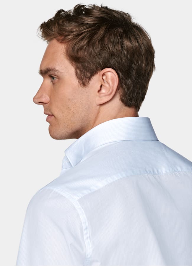 SUITSUPPLY Egyptian Cotton by Albini, Italy Light Blue Striped Widespread Collar Shirt