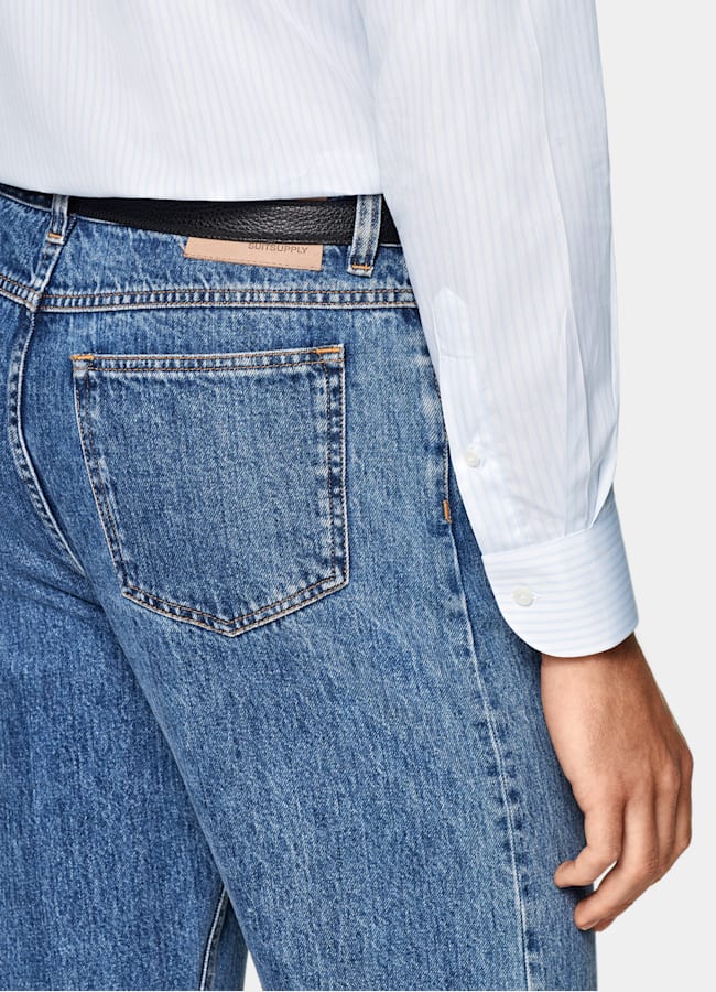 SUITSUPPLY Egyptian Cotton by Albini, Italy Light Blue Striped Widespread Collar Shirt