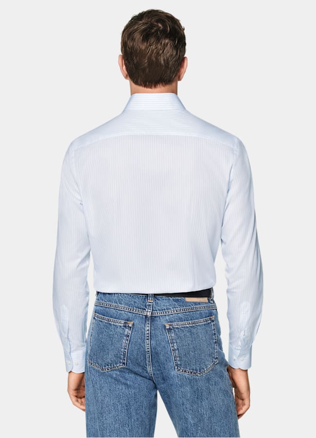 SUITSUPPLY Egyptian Cotton by Albini, Italy Light Blue Striped Widespread Collar Shirt