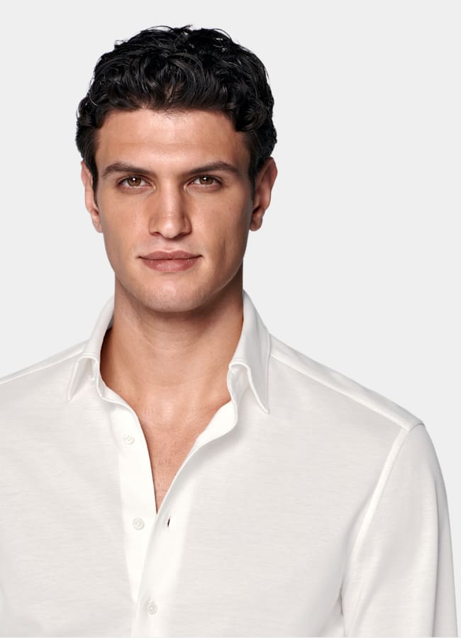 SUITSUPPLY Knitted Egyptian Cotton by Tessilmaglia, Italy Off-White Cotton Shirt