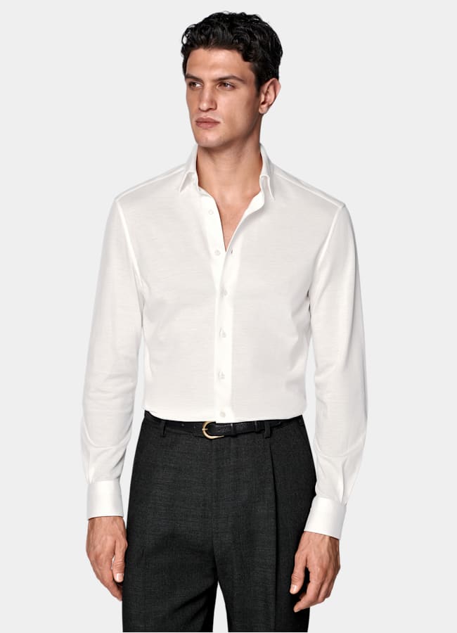 SUITSUPPLY Knitted Egyptian Cotton by Tessilmaglia, Italy Off-White Cotton Shirt