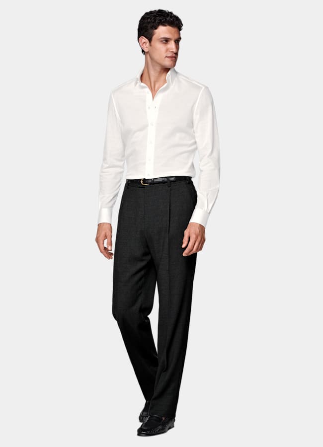 SUITSUPPLY Knitted Egyptian Cotton by Tessilmaglia, Italy Off-White Cotton Shirt