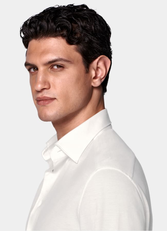 SUITSUPPLY Knitted Egyptian Cotton by Tessilmaglia, Italy Off-White Cotton Shirt