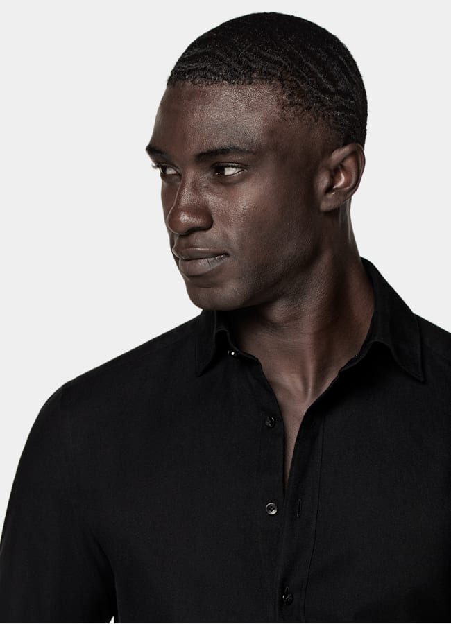SUITSUPPLY Flanella di cotone egiziano - Beste, Italia Camicia nera tailored fit