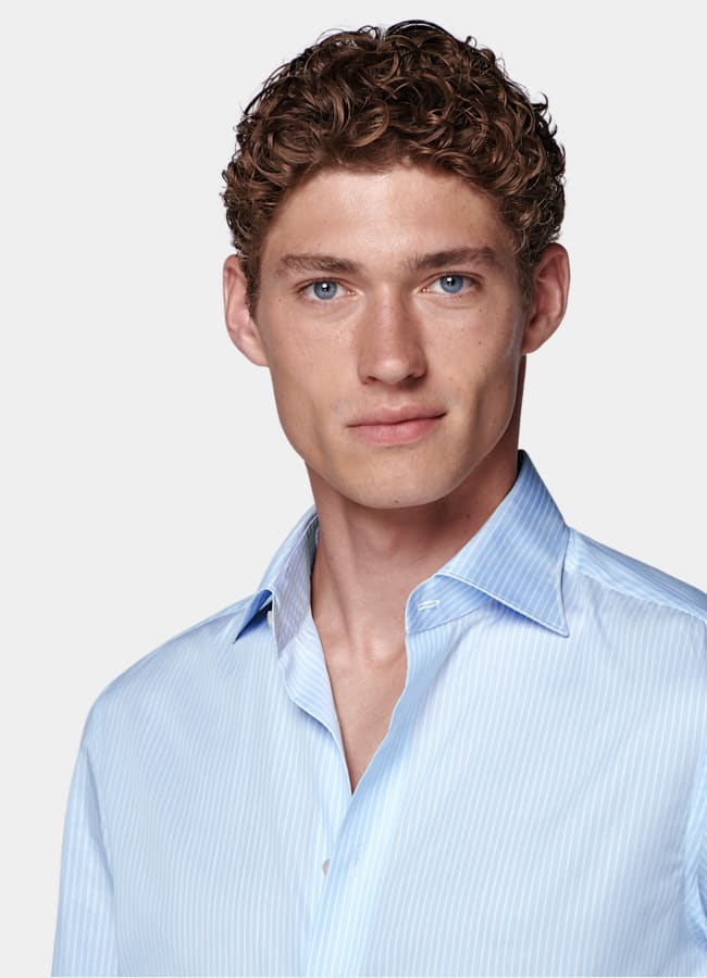 SUITSUPPLY Ägyptische Baumwolle von Albini, Italien Hemd blau mit Streifen mit weitem Spreizkragen