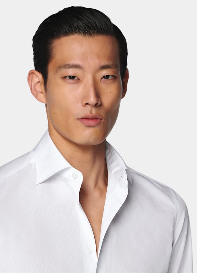 SUITSUPPLY Egyptian Cotton by Albini, Italy Light Grey Striped Widespread Collar Shirt