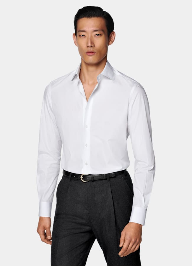 SUITSUPPLY Egyptian Cotton by Albini, Italy Light Grey Striped Widespread Collar Shirt