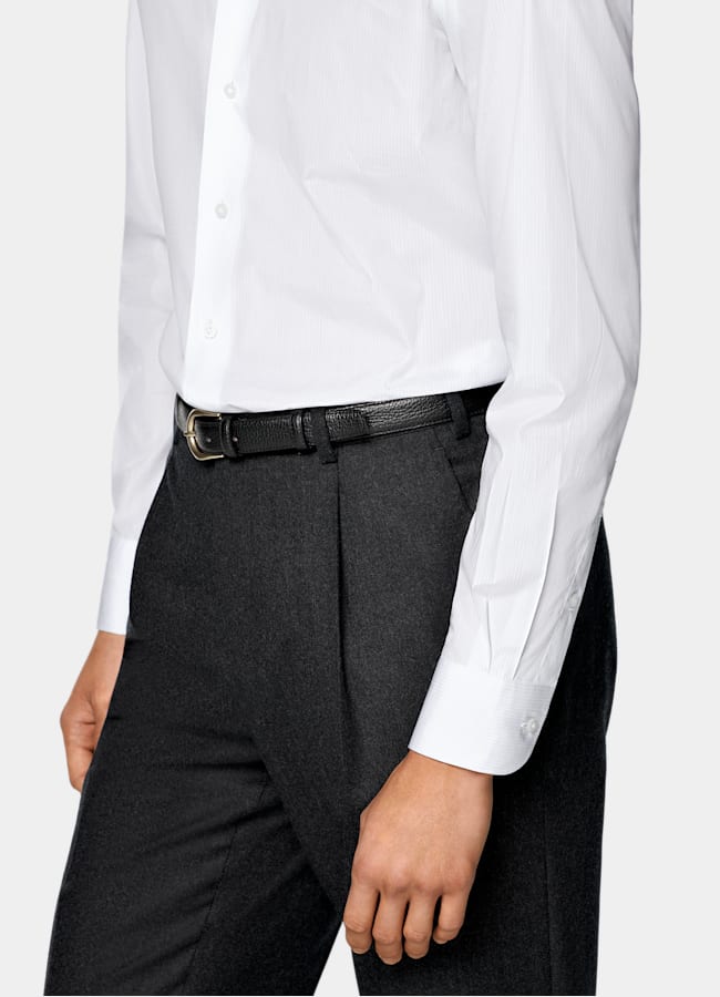 SUITSUPPLY Egyptian Cotton by Albini, Italy Light Grey Striped Widespread Collar Shirt