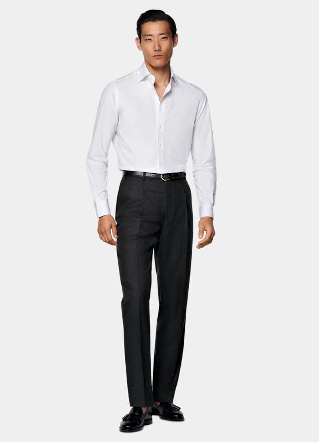 SUITSUPPLY Egyptian Cotton by Albini, Italy Light Grey Striped Widespread Collar Shirt