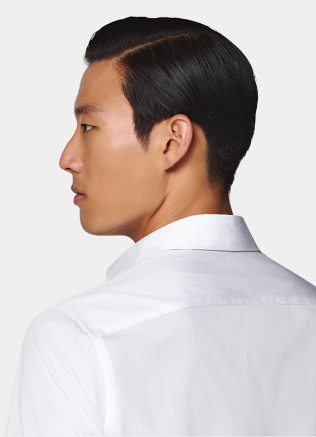 SUITSUPPLY Egyptian Cotton by Albini, Italy Light Grey Striped Widespread Collar Shirt