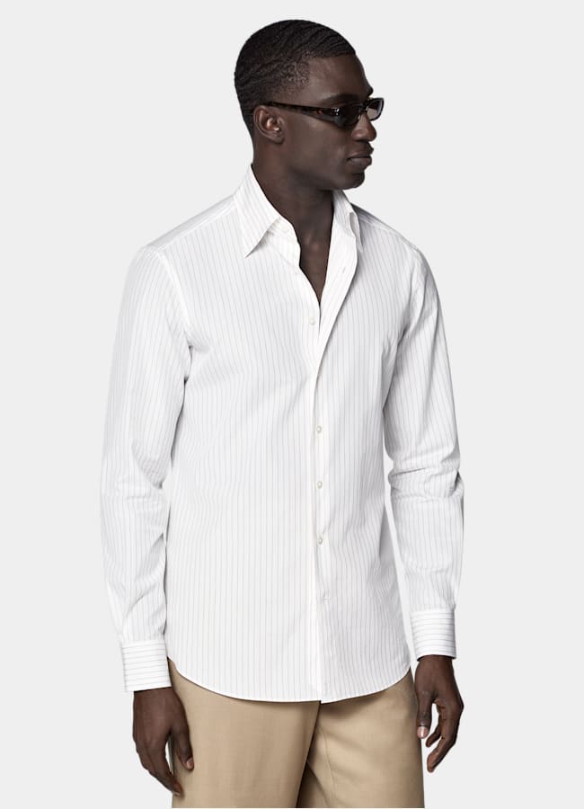 SUITSUPPLY Egyptian Cotton by Albini, Italy Sand Striped Point Collar Shirt