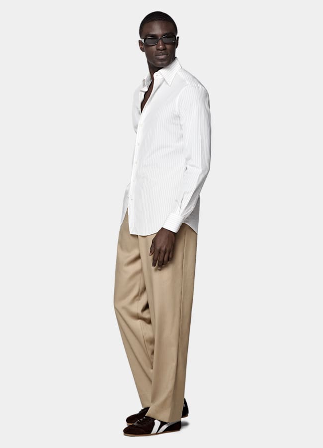 SUITSUPPLY Egyptian Cotton by Albini, Italy Sand Striped Point Collar Shirt