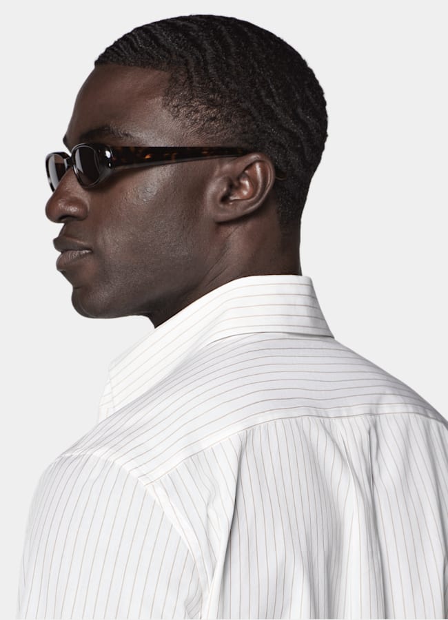 SUITSUPPLY Egyptian Cotton by Albini, Italy Sand Striped Point Collar Shirt