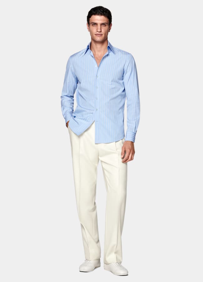 SUITSUPPLY Egyptian Cotton by Thomas Mason, Italy Blue Striped Point Collar Shirt