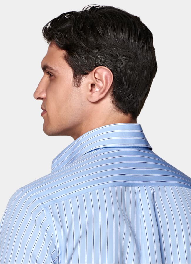 SUITSUPPLY Egyptian Cotton by Thomas Mason, Italy Blue Striped Point Collar Shirt
