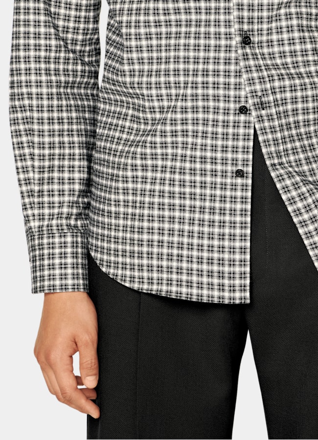 SUITSUPPLY Egyptian Cotton Flannel by Albiate, Italy Black Checked Cotton Flannel Shirt