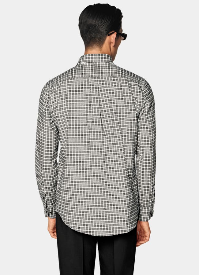 SUITSUPPLY Egyptian Cotton Flannel by Albiate, Italy Black Checked Cotton Flannel Shirt