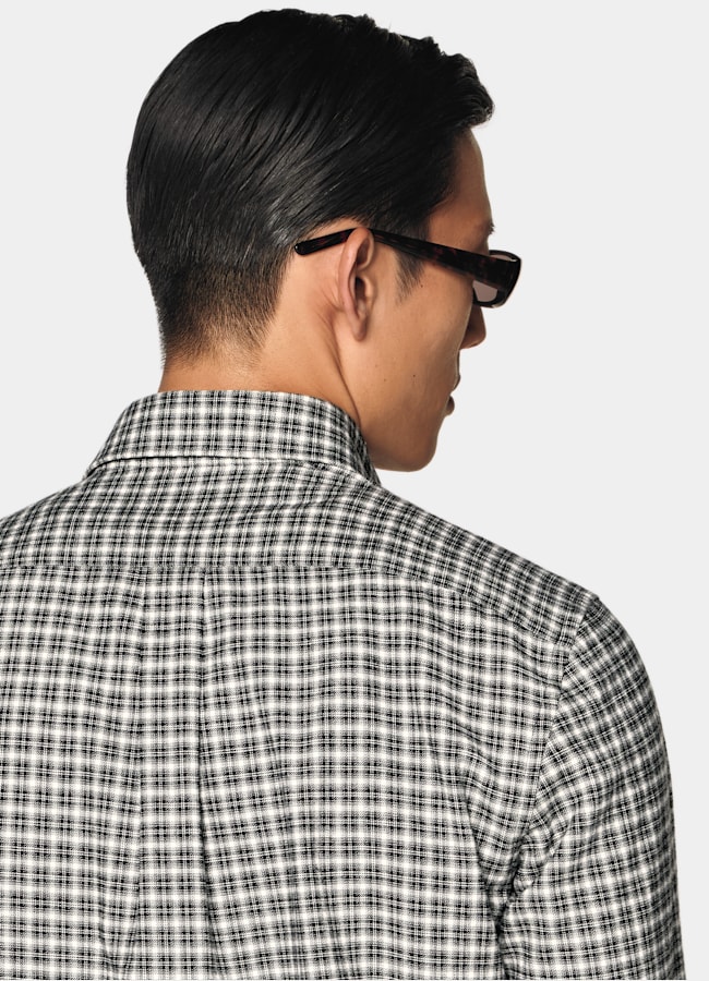 SUITSUPPLY Egyptian Cotton Flannel by Albiate, Italy Black Checked Cotton Flannel Shirt