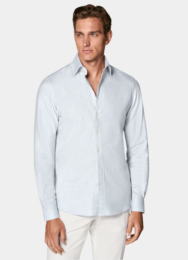 SUITSUPPLY Egyptian Cotton Flannel by Beste, Italy Light Blue Cotton Flannel Shirt