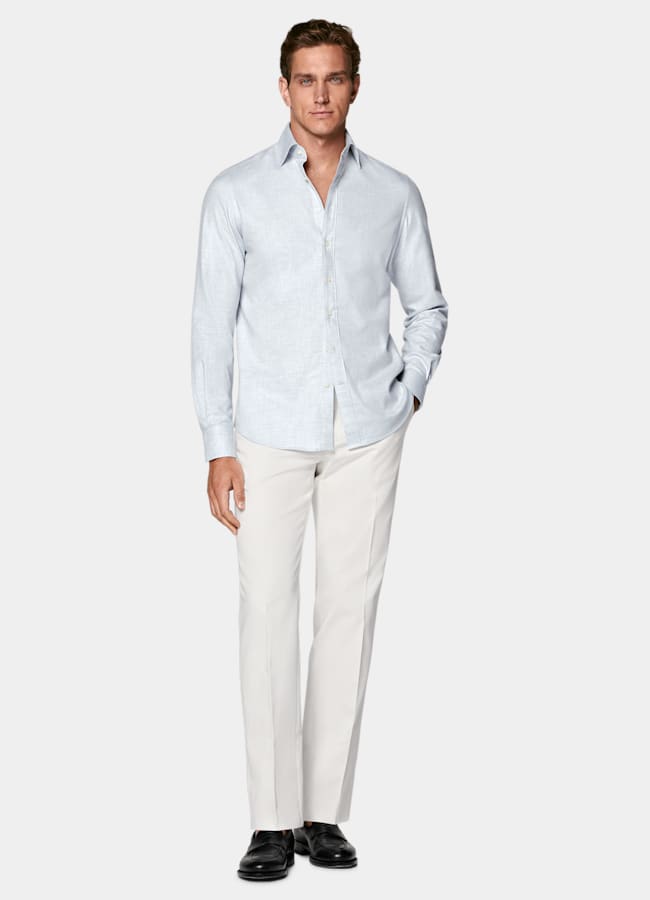 SUITSUPPLY Egyptian Cotton Flannel by Beste, Italy Light Blue Cotton Flannel Shirt