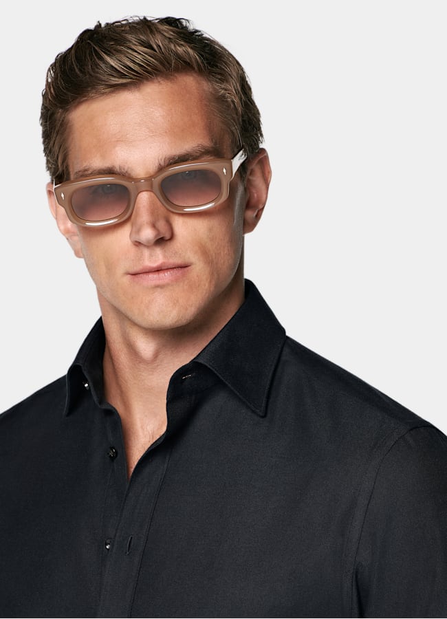 SUITSUPPLY Ägyptischer Baumwolle-Flanell von Beste, Italien Marineblaue Baumwolle Flanellhemd