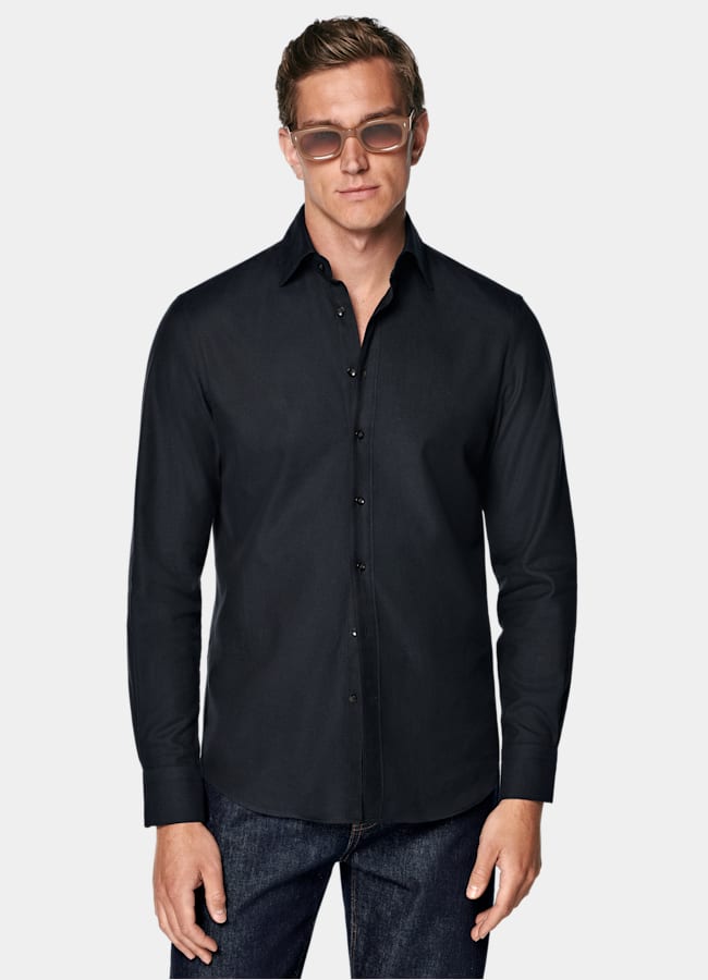 SUITSUPPLY Ägyptischer Baumwolle-Flanell von Beste, Italien Marineblaue Baumwolle Flanellhemd