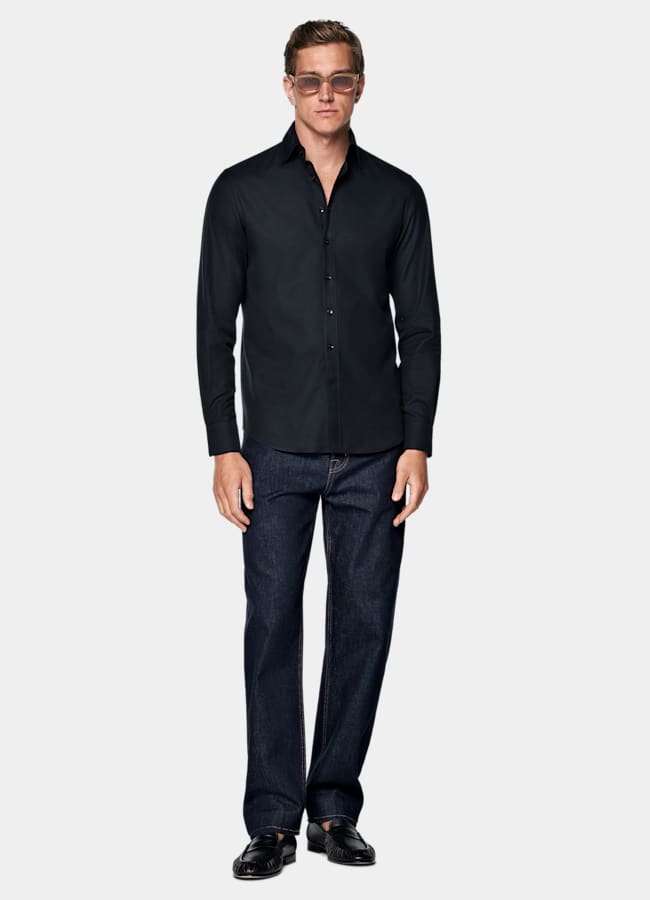 SUITSUPPLY Ägyptischer Baumwolle-Flanell von Beste, Italien Marineblaue Baumwolle Flanellhemd