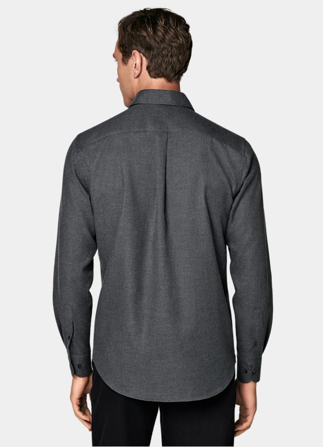 SUITSUPPLY Egyptian Cotton Flannel by Beste, Italy Dark Grey Cotton Flannel Shirt