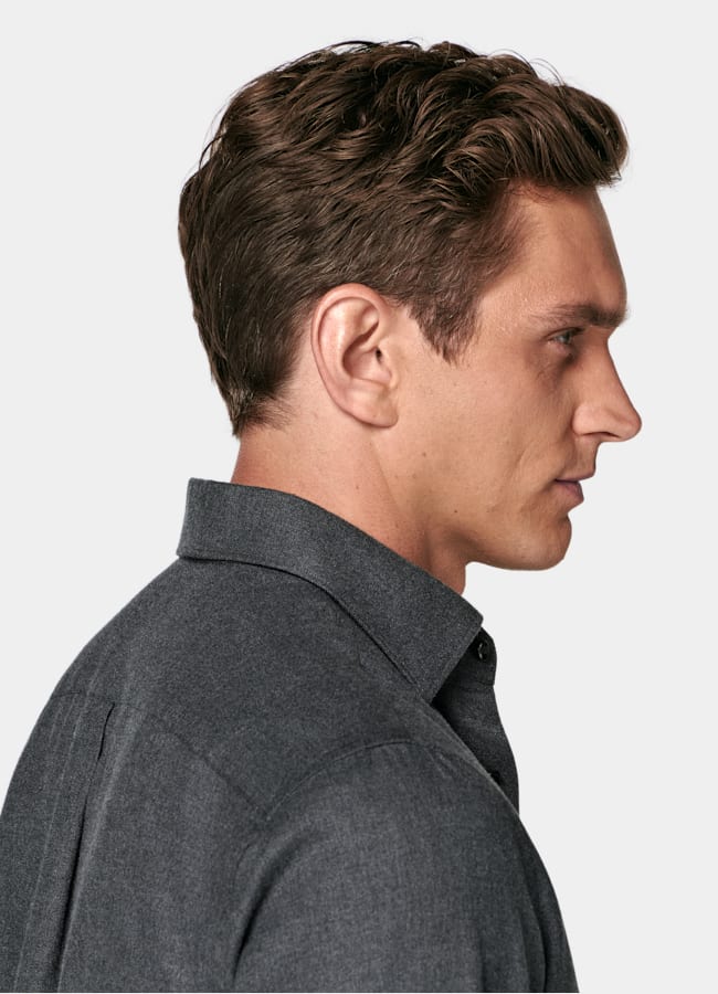 SUITSUPPLY Egyptian Cotton Flannel by Beste, Italy Dark Grey Cotton Flannel Shirt