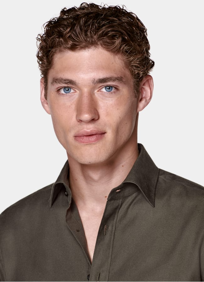 SUITSUPPLY Egyptian Cotton Flannel by Beste, Italy Green Cotton Flannel Shirt